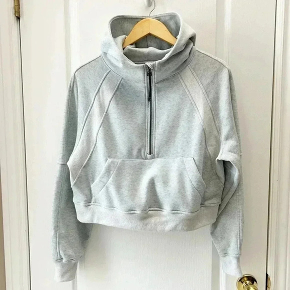 Cropped Hoodie 1/2 Zip Sweatshirt Fleece Lined Sporty Active Grey Size Small - Picture 3 of 14